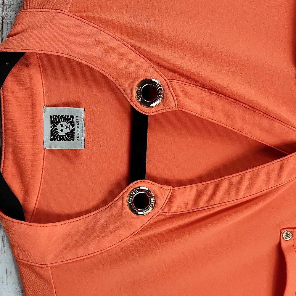 Anne klein, Women's orange top. Gold hardware on the opening of the collar. - Picture 3 of 10